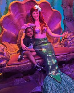 Ashlynn meets Ariel the Little Mermaid on her birthday trip to Disney, made possible by Toby’s Dream Foundation and Give Kids the World Village.